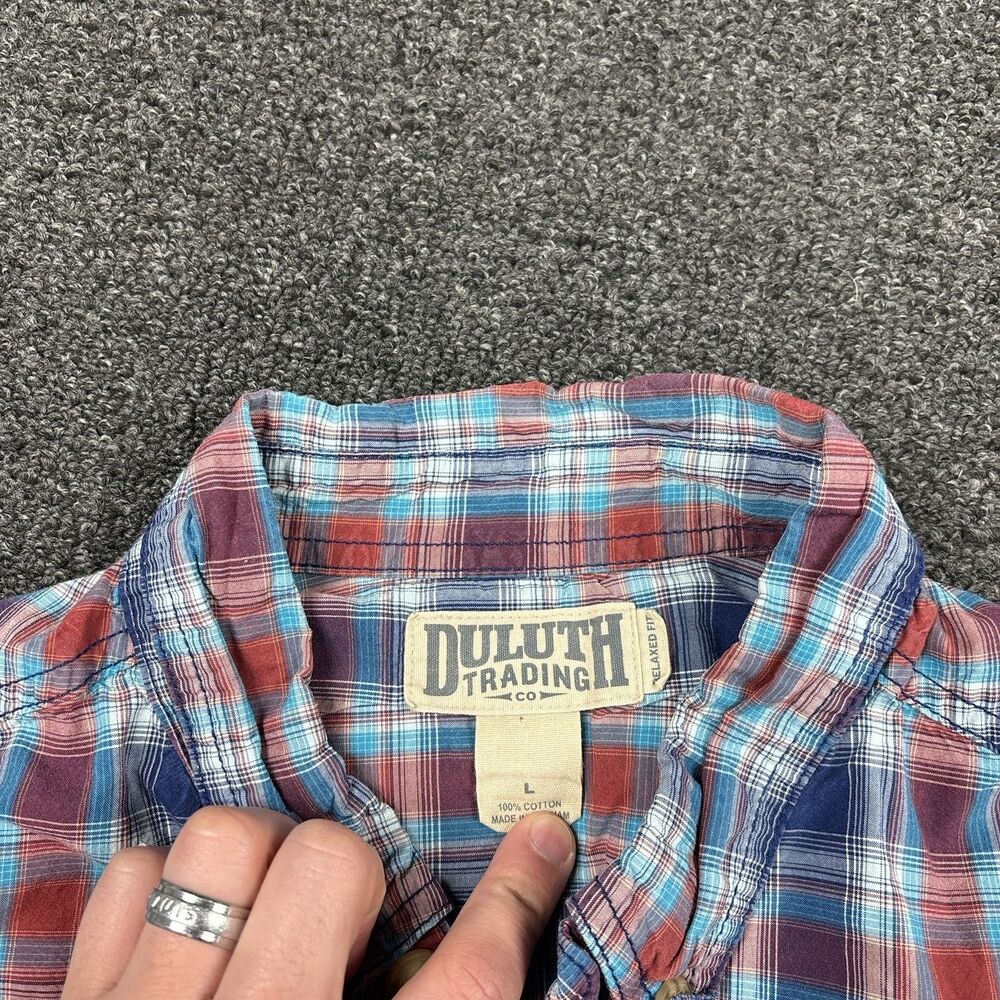 Duluth Trading Co Relaxed Fit Plaid Short Sleeve Button Down Shirt Size Large - Picture 5 of 5